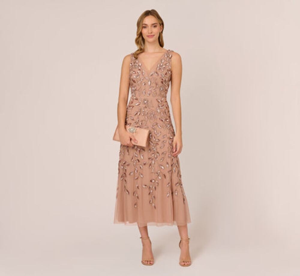 Adrianna Papell Petite Floral Beaded Ankle Length Sleeveless Gown 2P NWT Glam